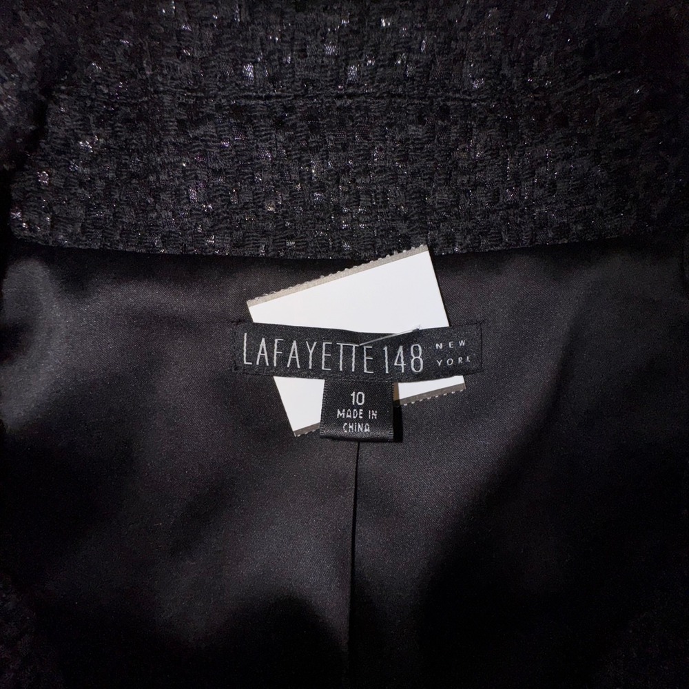 Lafayette 148 Blazer Women's 10 Black Sparkle Tweed Blazer‎ Shawl Collar Event - Picture 4 of 13